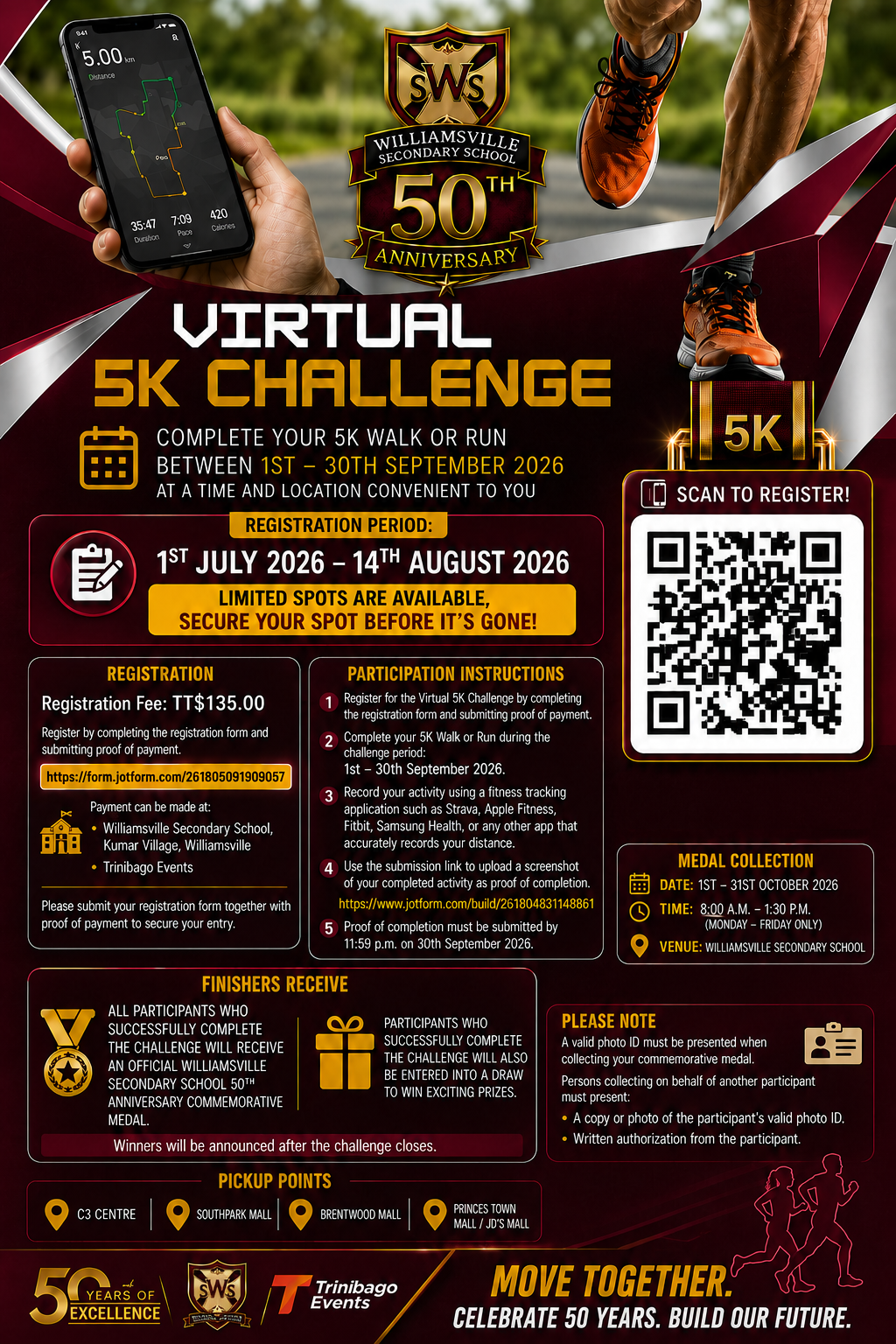 Williamsville Secondary School 50th Anniversary Virtual 5K Challenge